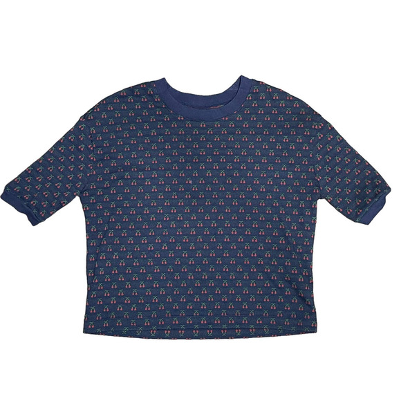 Madewell Cherry Jacquard Boxy Cropped Tee Shirt Navy Blue Women's Size XS - Picture 1 of 9